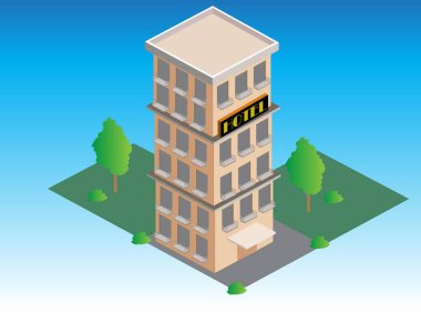 Isometric Otel Binası ve Simgesi