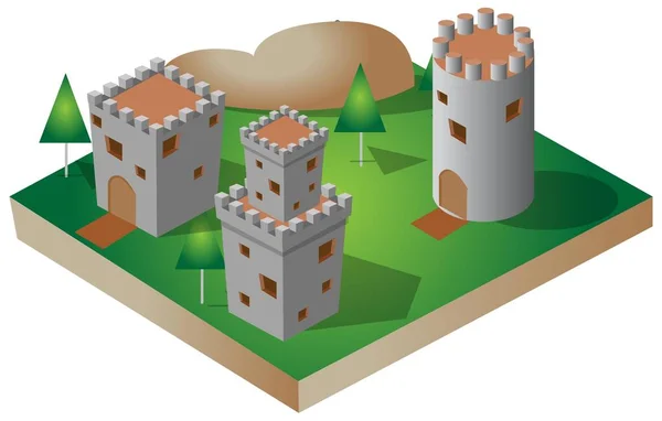 Château Médiéval Isométrique Ensemble Construction — Image vectorielle