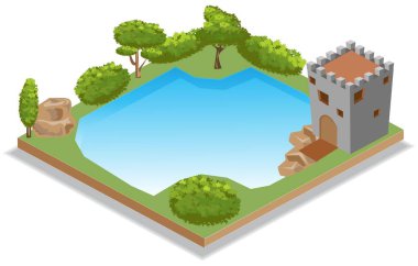 Göl kıyısındaki Isometric Kalesi