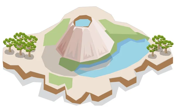 Paysage Île Volcan Simple Isométrique — Image vectorielle