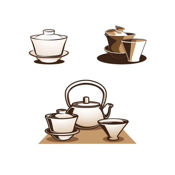 Tazza da tè tradizionale cinese immagine vettoriale logo gaiwan . — Vettoriale Stock