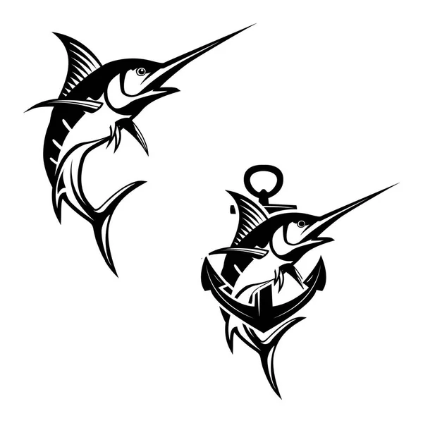 Marlin Fish-logotyp. Fiske emblem för fisk och skaldjur och Sport Club. — Stock vektor