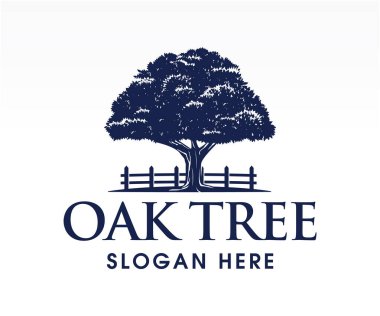 Meşe ağacı, logo, siluet, ikon. Doğa, güçlü, ekoloji sembolü. Vektör illüstrasyonu.