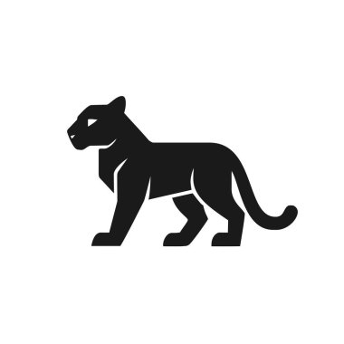Siyah puma yürüyen siluet, beyaz arka planlı yaban hayatı..