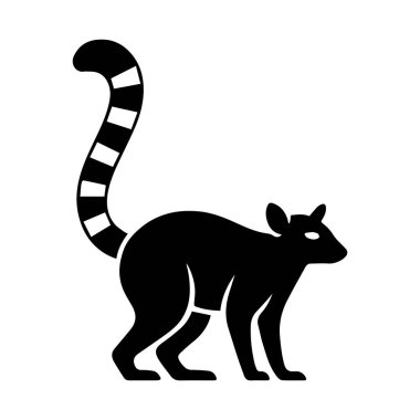Bir halka silueti siyah kuyruklu lemur simgesi ayakta yan görünüm