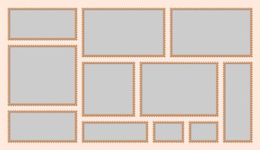 Fotoğraf teması için 11 parça dikdörtgen kenar düzenine sahip kolaj çerçevelerini damgala.