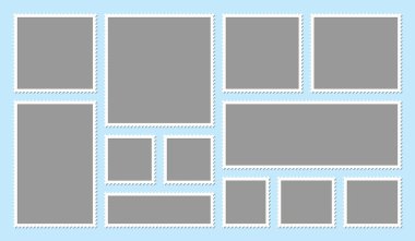 Fotoğraf ya da resim kolajı. Vektör şablonu boş pul çerçeveleri. Yaratıcı model.