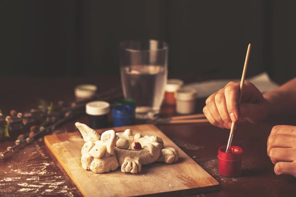 Artiste Peint Des Objets Religieux Lapin Pâques Préparé Pour Coloration — Photo