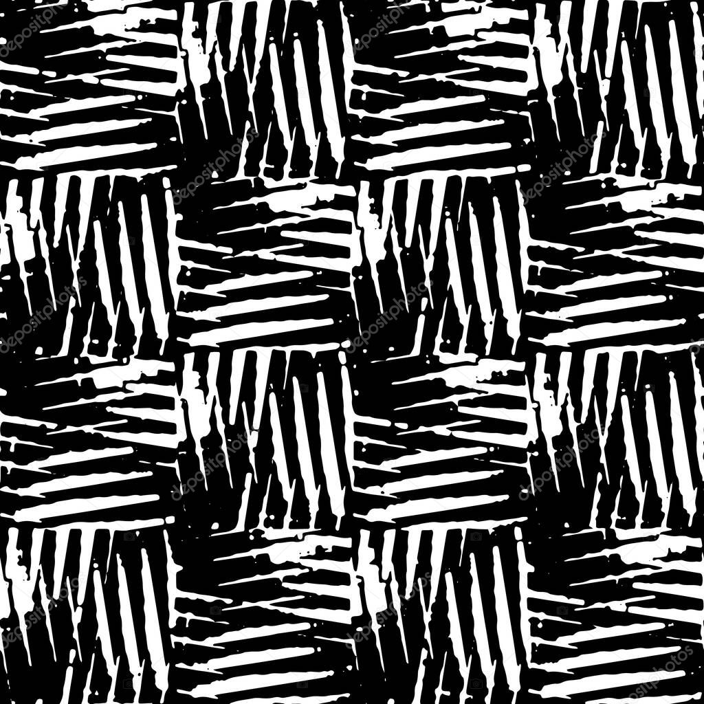 Full Seamless Distressed Texture Pattern. Monochrome Abstract Lines Vector. Black and White Dress Fabric Print. Design for Textile and Home Decoration. 