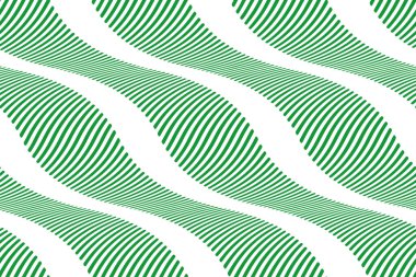 Dalga çizgileri vektörüyle tam kusursuz arkaplan. Dikey dalga çizgileri olan yeşil doku. Moda ve dekor kumaş baskısı için dikey çizgiler tasarımı.