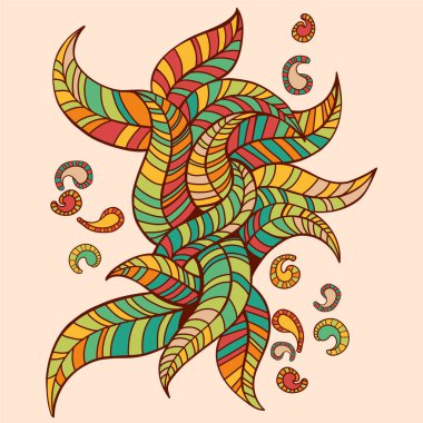 Vektör Illustration yaprakları desen. Çiçek organik arka plan. El çizilmiş yaprak dokusu.