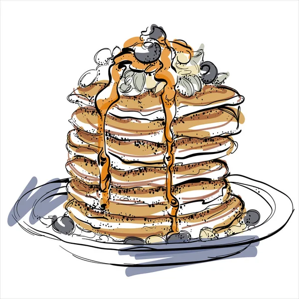 Delicious Pancakes Vector Illustration Menu Design — Stock Vector
