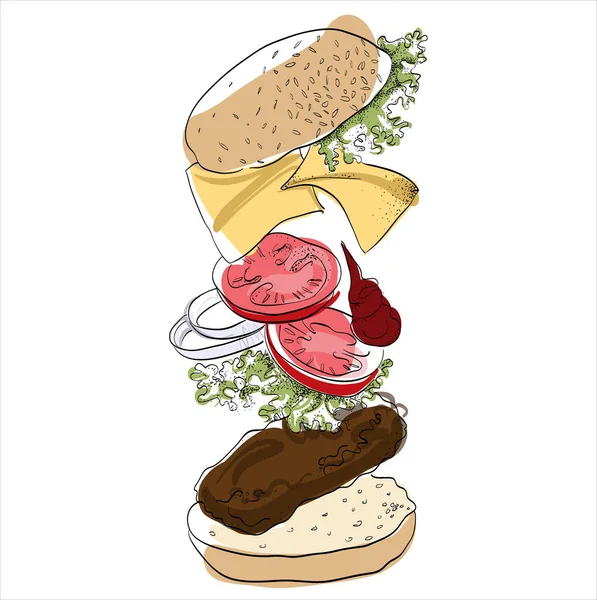 Delizioso Cheeseburger Illustrazione Vettoriale Hamburger — Vettoriale Stock