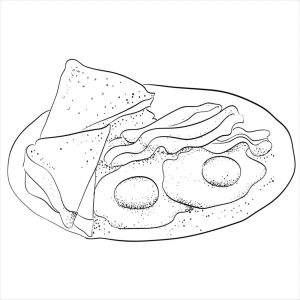 Яичница Завтрак Векторная Иллюстрация Черная Линия — стоковый вектор