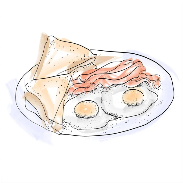 Яичница Завтрак Векторная Иллюстрация Эффект Акварели — стоковый вектор