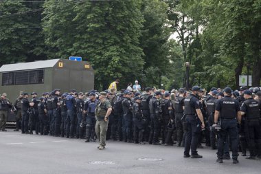 Kiev Ukrayna-23 Haziran 2019: şehirde polis memurları taburu