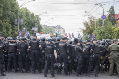 Kiev Ukrayna-23 Haziran 2019: şehirde polis memurları taburu