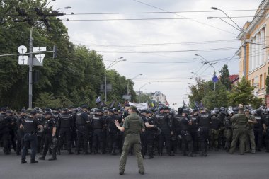 Kiev Ukrayna-23 Haziran 2019: şehirde polis memurları taburu