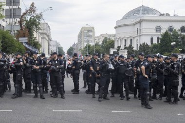 Kiev Ukrayna-23 Haziran 2019: şehirde polis memurları taburu