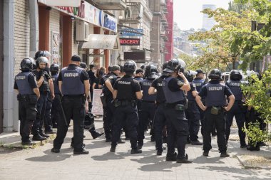 Kiev Ukrayna-23 Haziran 2019: şehirde polis memurları taburu