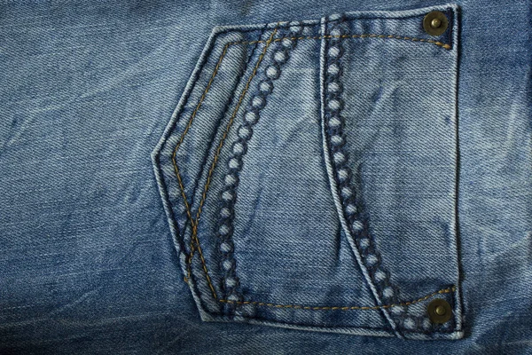 Element of the jeans pants with back pocket and sewing close-up. — Stock Photo, Image