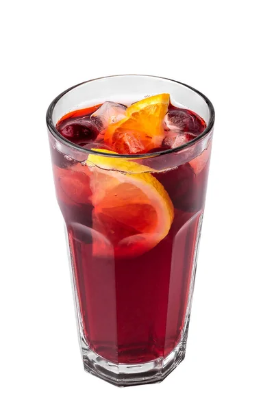 Bicchiere Limonata Rossa Rinfrescante Bevanda Estiva Con Cubetti Limone Ciliegia — Foto Stock