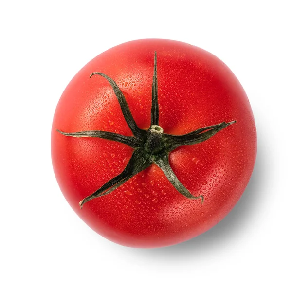 One Red Fresh Tomato Isolated White Background Top View Raw — Stock Photo, Image