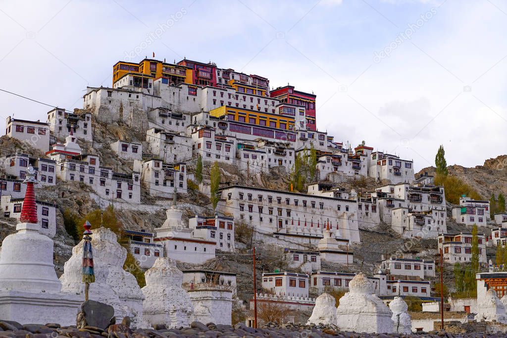 The old Thiksay monastery in Theksey small village