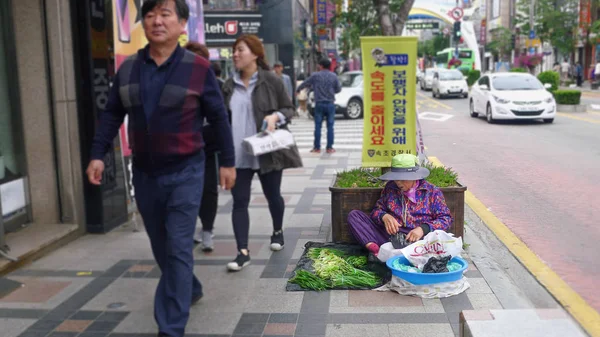 Wando Sydkorea Oktober 2016 Kvinna Sitter Gatan Och Säljer Grönsaker — Stockfoto