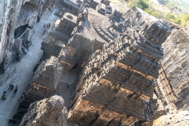 Aurangabad, Hindistan - 6 Şubat 2019: Hindistan'daki eski Hindu mağara tapınağının görünümü.