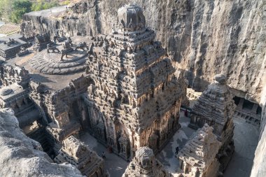 Aurangabad, Hindistan - 6 Şubat 2019: Hindistan'daki eski Hindu mağara tapınağının görünümü.