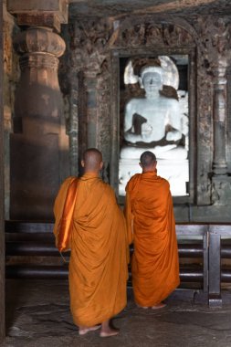 Aurangabad, Hindistan - 6 Şubat 2019: Hindistan'daki eski Hindu mağara tapınağının manzarası