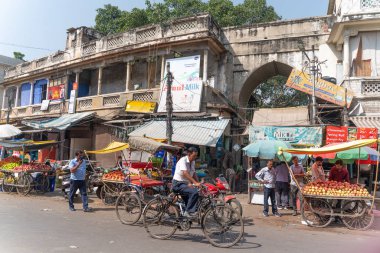 Delhi, India - October 12, 2018: View on main bazar street in India clipart