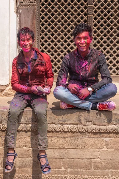 Бхактапур Непал Марта 2019 Года Празднование Праздника Индуистского Холи — стоковое фото
