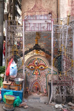 Kathmandu, Nepal - March 18, 2019: holy corner and street market