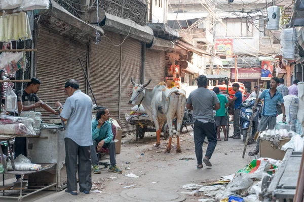 Delhi Indie Października 2018 Widok Ulicy Głównej Bazar Indiach — Zdjęcie stockowe