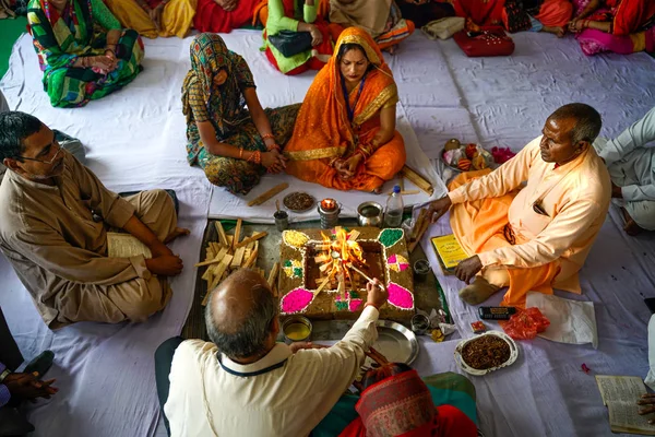 Gonda Indien Oktober 2018 Hinduisk Ritual Ceremoni Inuti Huset — Stockfoto