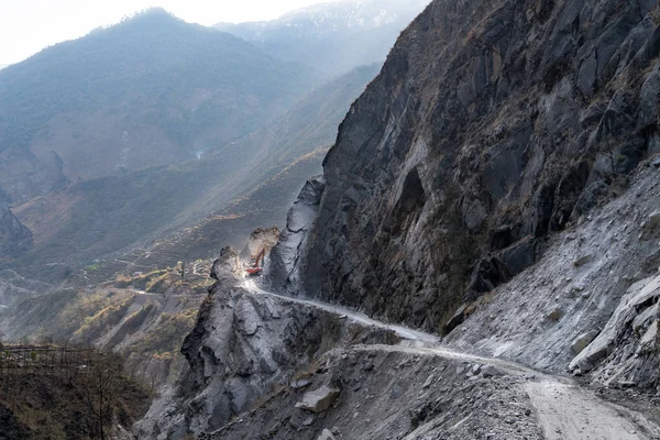 Nepal Zobacz Torze Annapurna Trail Droga Zablokowana Przez Osuwiw — Zdjęcie stockowe