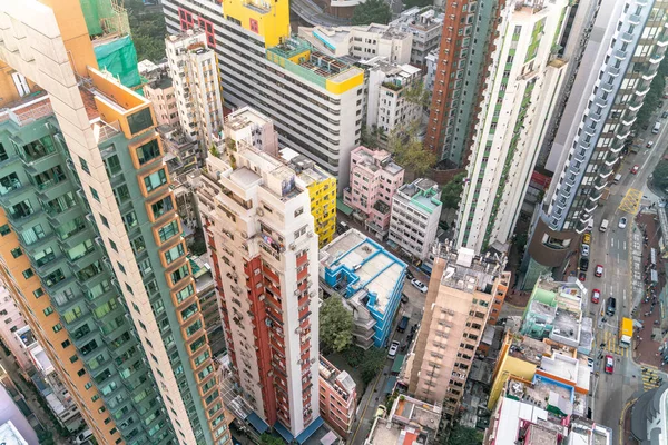 Het Geweldige Uitzicht Hong Kong Stadsgezicht Vol Met Wolkenkrabbers Vanaf — Stockfoto