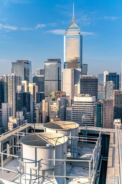 Increíble Vista Del Paisaje Urbano Hong Kong Lleno Rascacielos Desde —  Fotos de Stock