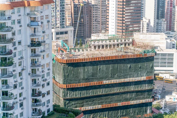 Wolkenkrabber Graafmachine Ontmanteling Hong Kong — Stockfoto