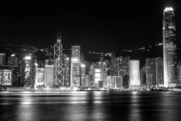 Ongelooflijke Nacht Stadsgezicht Van Lichten Het Water Victoria Harbour Hong — Stockfoto