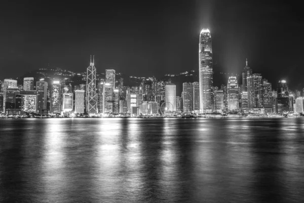 Hihetetlen Éjszakai Városkép Fények Víz Victoria Harbour Hong Kong — Stock Fotó