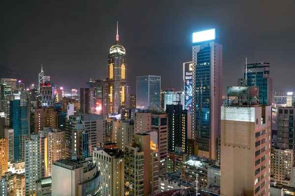 Úžasný Noční Západ Slunce Pohled Město Mrakodrapy Hong Kongu — Stock fotografie