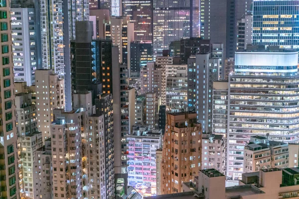 Удивительный Ночной Закатный Вид Города Небоскребы Гонконге — стоковое фото