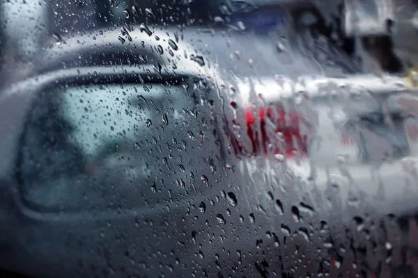 Raindrops at the car window