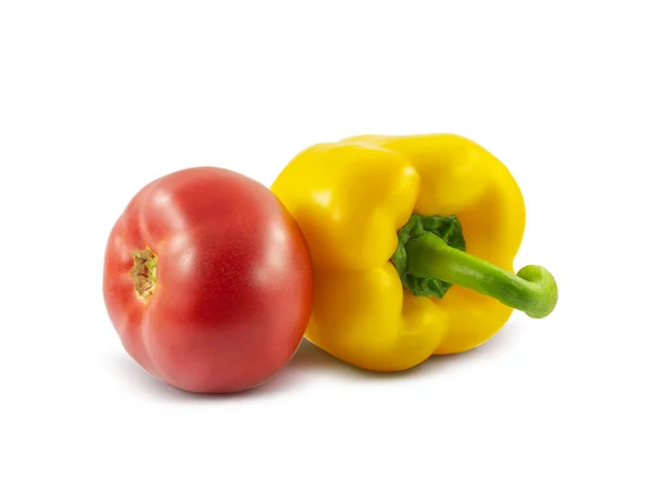 Yellow pepper and tomato are isolated on a white background — Stock Photo, Image