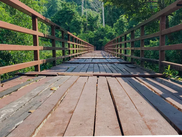 Most idzie do lasu, aby przejść do wodospadu Haew Narok. — Zdjęcie stockowe