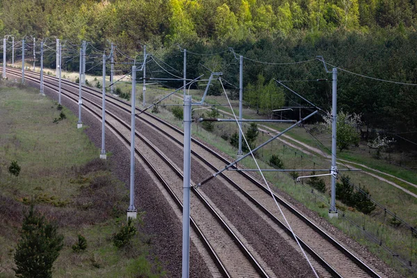 Tracción ferroviaria eléctrica en el bosque — Foto de Stock