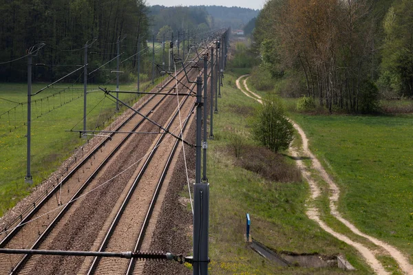 Tracción ferroviaria eléctrica en el bosque — Foto de Stock